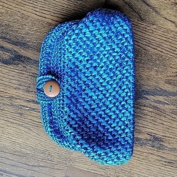 Raffia Blue Handmade Croshet Knitted Evening Pouch Clutch Bag Made in Japan - Picture 2 of 12